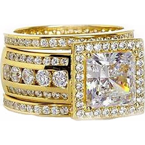 Choucong Vintage Sparkling Jewelry 3PCS Rings 925 Sterling Silver Yellow Gold Filled Princess 5A CZ Party Women 3 IN 1 Band Ring
