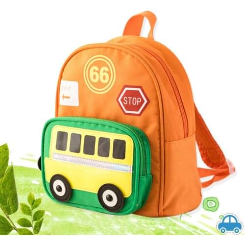 Cartoon Bus Kids Backpack Childrens Fashion Simple Zipper Backpack Travel Bag Student Bag School Bag Baby Accessories