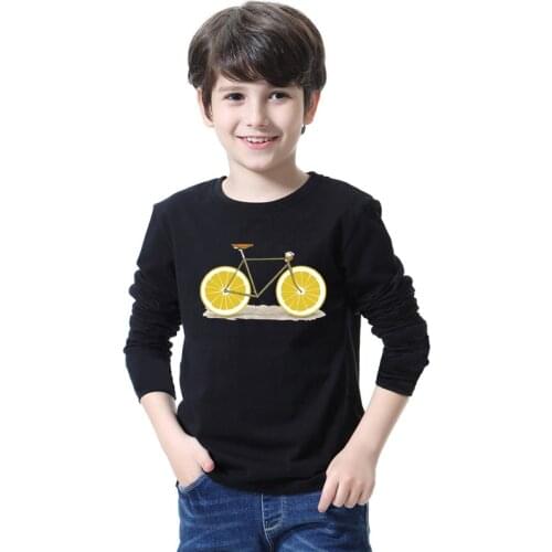 Creative Lemon Bikes Print Long Sleeve Cotton Fashion Kids T-shirt Boys T Shirt Spring O-neck Casual Girls Tees Size 6 8 10 12