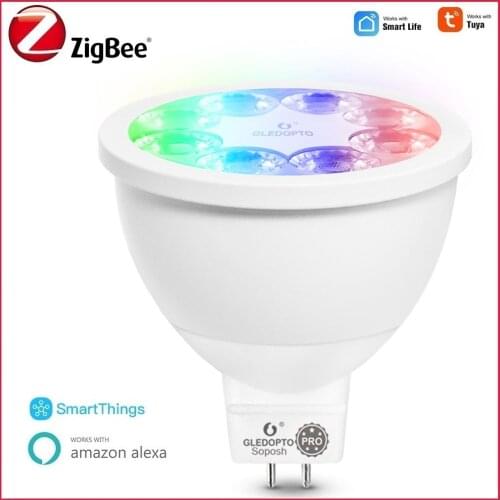 GLEDOPTO ZigBee 3.0 Smart RGBCCT MR16 LED Dimming Spot Light Pro 4W Bulb Tuya Smart Life APP RF Remote Control Work with Alexa