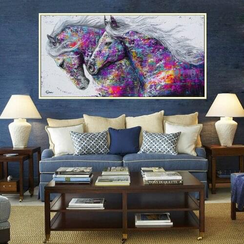 Graffiti art two galloping canvas painting animal abstract picture decorative picture