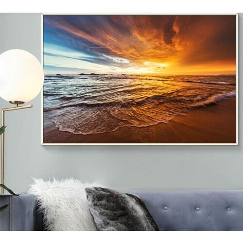 Beach In The Sunset Seascape Painting on Canvas Posters and Prints Scandinavian Wall Art Picture for living room Home Decor