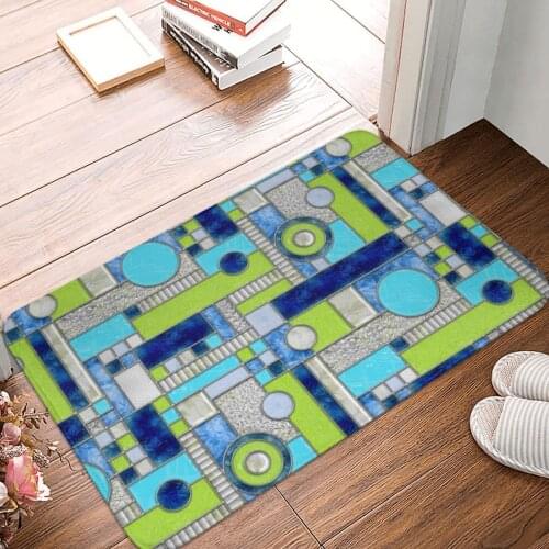 Stained Glass Window Color Blocking Blue Doormat Carpet Mat Polyester Anti-slip Floor Decor Bath Bathroom Kitchen Balcony 40x60