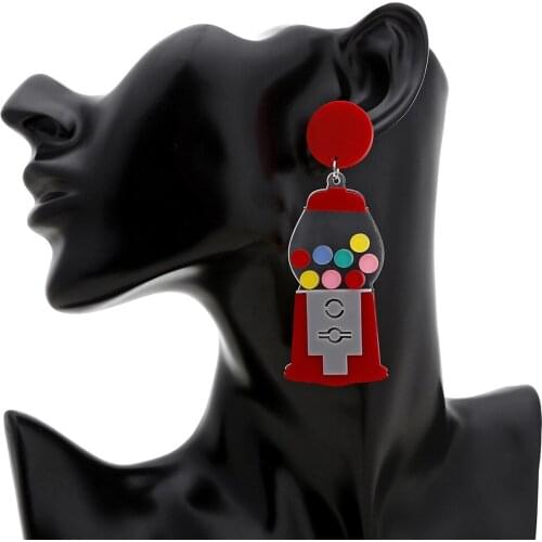 Creative Design Exaggerated Egg Twisting Women Dangler Earrings Machine Color Round Acrylic Statement Drop Earrings Pendientes