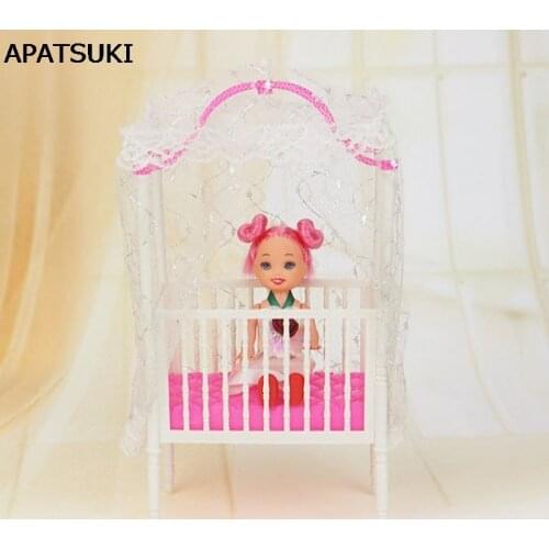 Plastic Small Sweet Baby Crib For Barbie Girls Doll Furniture For 1/12 Kelly Dolls Baby Bed Doll Accessories