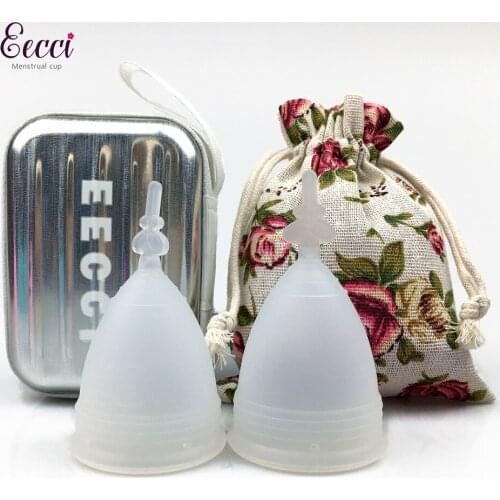 EECCI 2pcs Menstrual Cups with 1 case 1 bag - 3 Size - Soft, Flexible, Reusable Medical-Grade Silicone Period Cup Easy insert