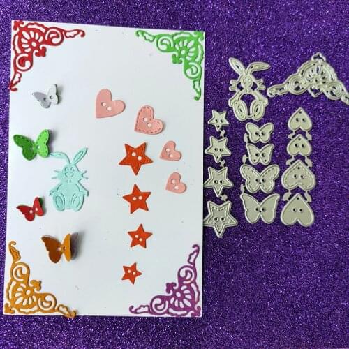 New 5 Heart Butterfly Pentagram Rabbit Metal cutting Die scrapbook Decoration embossed Photo album Decoration Card making DIY