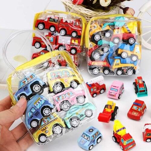 6PcsMini Car Model Toy Pull Back Car Toys Mobile Vehicle Fire Truck Taxi Model Kid Cars Boy Toys Gift Diecasts Toy for Children