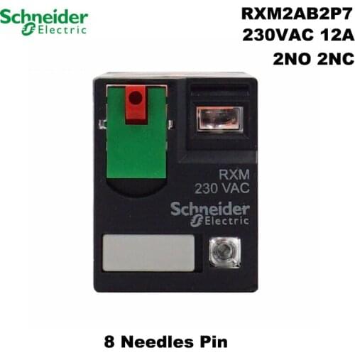 Schneider Electric RXM2AB2P7 230VAC 12A Coil Mini Small Relay LED 8 Needles Pin 2NO2NC Intermediate Relay Low Power Relay 2C/O