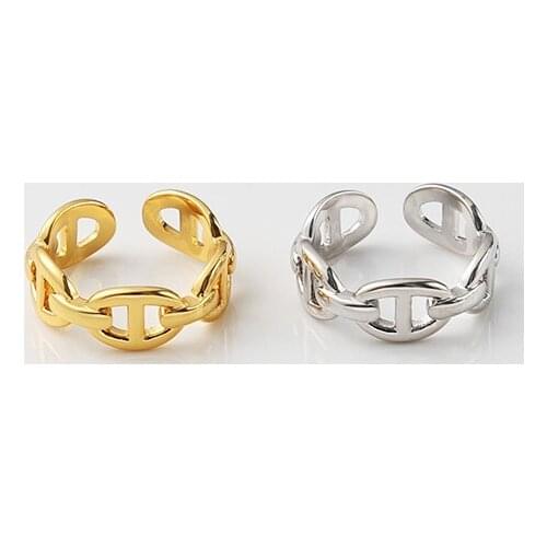 Fashion personality hollow chain shape ring single row all copper pig nose couple ring men and women