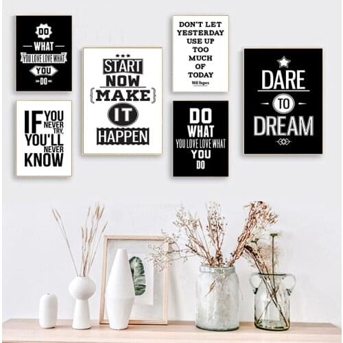 Motivational Inspiring Quotes Wall Art Canvas Painting Nordic Posters And Prints Black White Wall Pictures For Living Room Decor