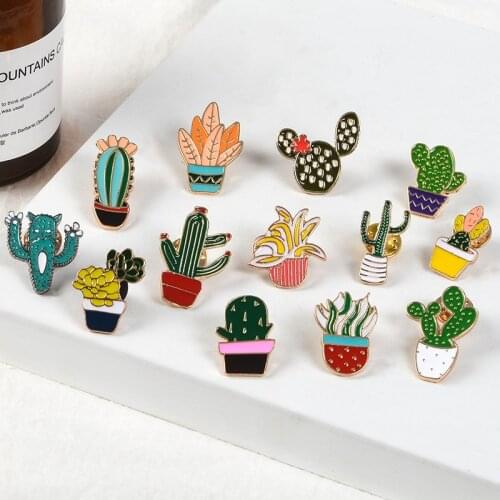 Cartoon summer plant Pins Brooches Green Potted plant Cactus Enamel Pin Cute small Lapel Pins Badges clothes Bags Jewelry Gifts