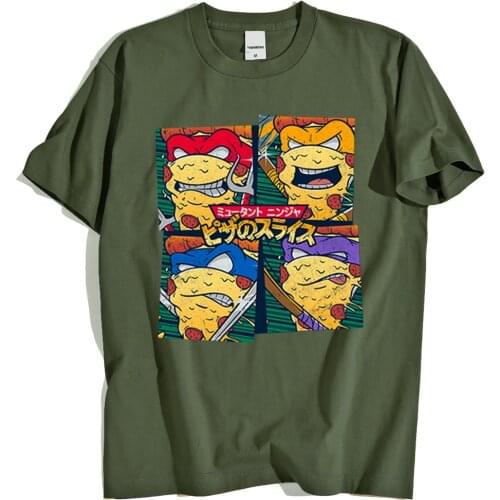 Mutant Ninja Pizza Slices Funny Print Mens T-Shirt Anime Hip Hop Tops 2020 New Crewneck T Shirts Loose Breathable T Shirt Man