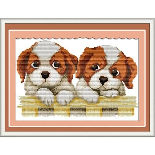 Everlasting Love Two Puppies Chinese Cross Stitch Kits Ecological Cotton Printed Stampted 11 14CT DIY Gift Christmas Decoration