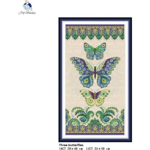 Three Butterflies Pattern Aida Cross Stitch Kits 11CT Printed Fabric 14CT Canvas DMC Counted Chinese Cross-stitch Embroidery Set