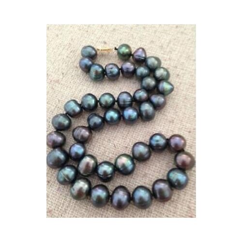HUGE 18"9-10MM NATURAL SOUTH SEA GENUINE BLACK BLUE PEARL NECKLACE 777AAA