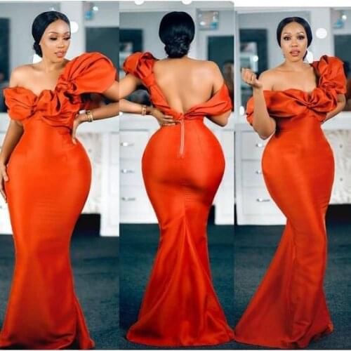 Orange South African Evening Dresses Mermaid Off The Shoulder Backless Nigeria Dubai Saudi Arabic Evening Gown Prom Dress