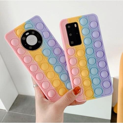 Relive Stress PoS Fidget Toys Push It Bubble Case For Huawei P40 P30 Mate 30 40 Honor 30 V30 Nova 7 8 Pro Rainbow Silicone Cover