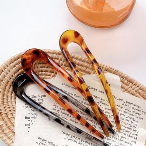 2021 New Leopard Leopard Print Geometric U Shaped Acetate Hairsticks Headdress For Women Girls Accessories