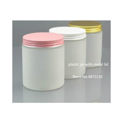 Food grade 8 oz 250g frosted cream plastic jar with aluminum lids cosmetic packaging Plastic Containers with Silver Metal Lids