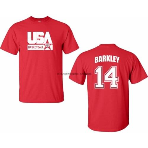 RETRO USA Mens Basketball Barkley # 14 FRONT & BACK Mens Tee Shirt 1460