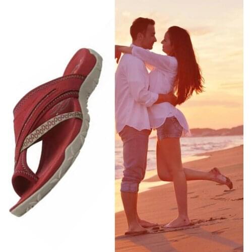 1 pair of Summer casual sandals Casual and comfortable non-slip rubber T-shaped fish mouth wedges with cross strap Roman sandals