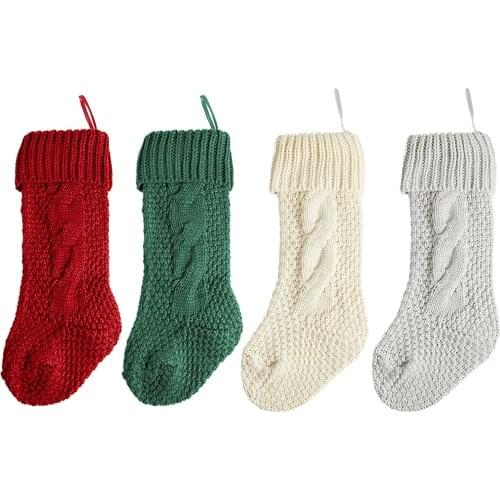 Wool Knitting Christmas Stockings Cute Large Xmas Gift Bags 2021 Happy New Year Candy Holder Christmas Tree Ornaments