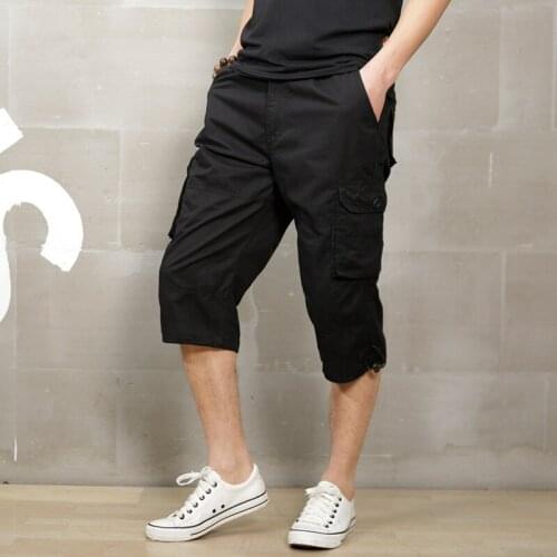 Summer Cargo Shorts Men Many Pocket Half Trousers Short Casual Loose Camo Shorts Knee length With Belt Bermuda Male