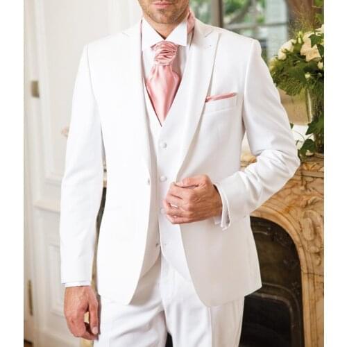 Formal Wedding Groom Tuxedo 2021 White Suits for Mens 3 Piece Custom Male Fashion Costume Jacket with Pants Vest Lastest Style