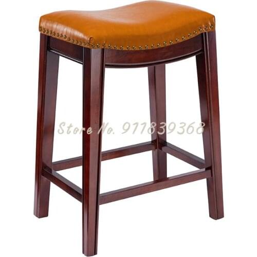American Style Solid Wood Bar Chair High Stool Household High Chair Luxury European Style Island Platform High Stool 55 Height