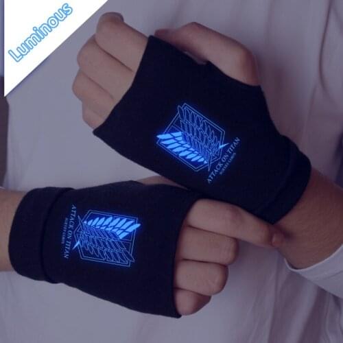 Attack on Titan Luminous Gloves Knitting Warm Half Finger Wrist Mittens Wings of Liberty Eren Mikasa Cosplay Props Accessories