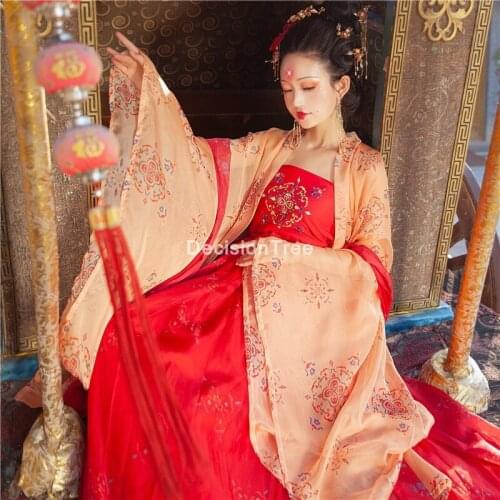 2021 traditional women hanfu costume fairy dress chinese folk dance clothing set retro tang dynasty princess cosplay stage dress