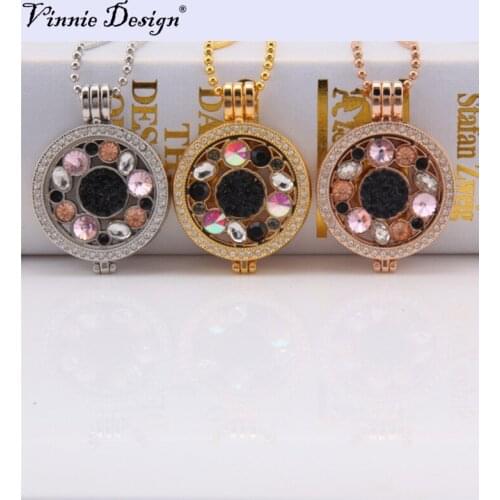 Vinnie Design Jewelry New Pendant Necklaces with Crystal Flower 33mm Coins Disc, 35mm Coin Holder,80cm Ball Chain Necklace