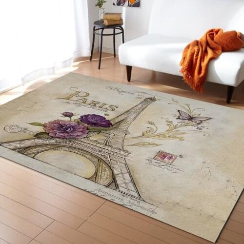 Vintage Paris Tower Butterfly Pattern Carpets for Living Room Bedroom Area Rug Kids Room Play Mat 3D Printed Home Large Carpet