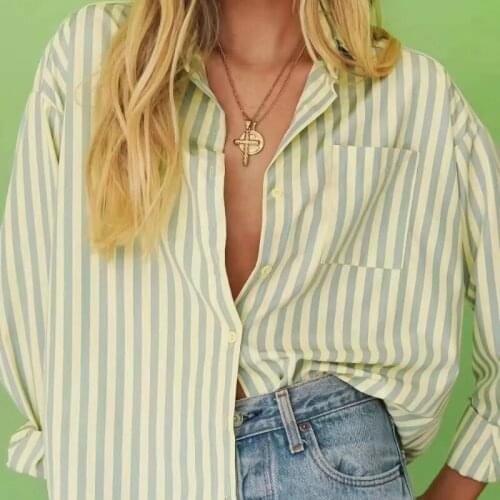 2021 Fashion Women Striped Shirts Elegant Turn-down Collar Long Sleeve Blouses Autumn New Shirt Casual Femme Clothing
