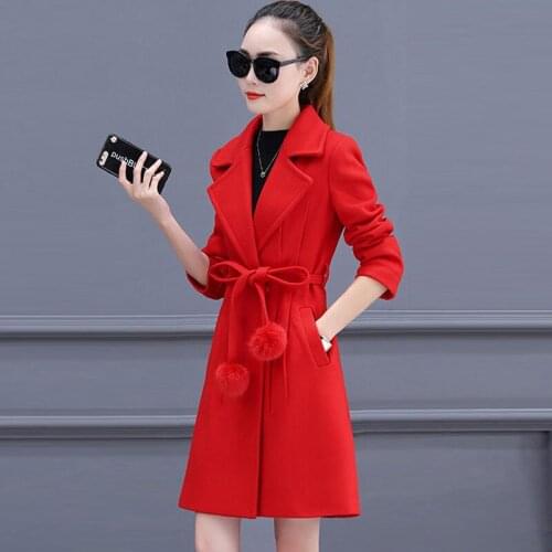 Women woolen coat Korean 2020 new autumn winter fashion Slim Long woolen coat Female temperament Slim Winter Wool Jackets R438