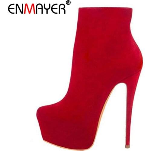 ENMAYER Women Shoes 2020 Extrme High Heels Round Toe Platform Ankle Boots for Plus Size 35-46 Winter