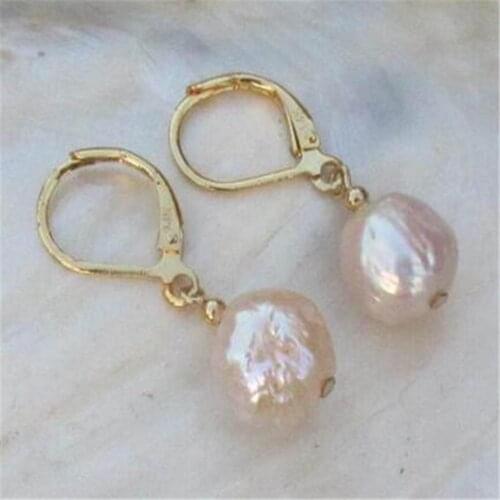 10x11mm Natural Sea Baroque Rose Gold Pearl Earrings 14K Real Earbob Jewelry Women Flawless Gift Party Aurora Dangle Luxury