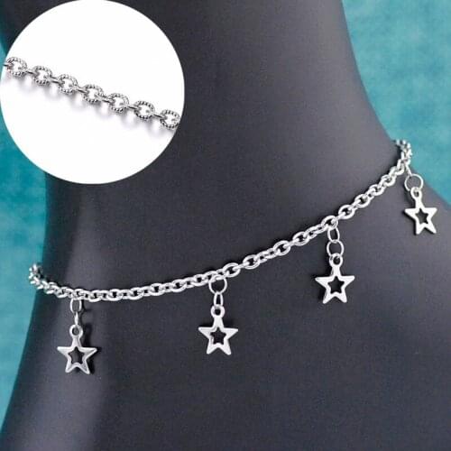 Fashion girl womens star charms Stainless steel anklet bracelet on Foot Ankle chain Bracelet charm jewelry JL04