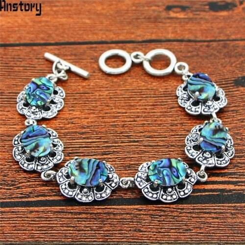 Oval Shell Bead Bracelet Retro Craft Antique Silver Plated Fashion Jewelry Love Gifts For Woman TB366