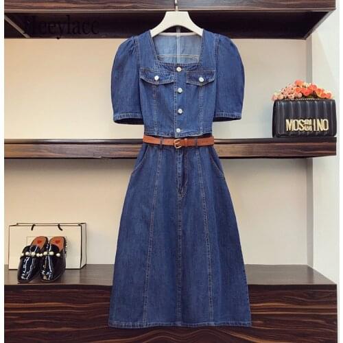 Plus size women Summer good quality vintage two piece set for women short sleeve denim short top and high waist denim skirts set