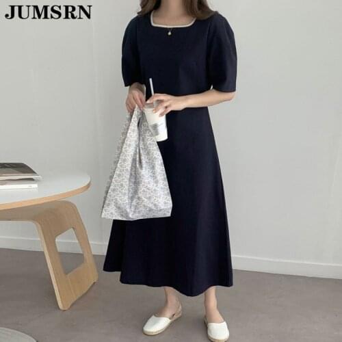 Women Cotton Linen Maxi Long Dress Korean Chic Short Sleeve Square Collar Drawstring A-Line Dress Short Sleeve Vintage Vestidos