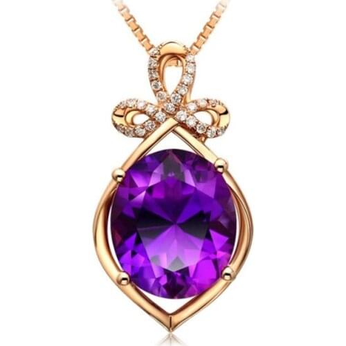 MENGYI Vintage Rose Gold Pendant Necklace Women High Quality Round Purple Zircon Jewelry Charm Wedding Party Exquisite Jewelry