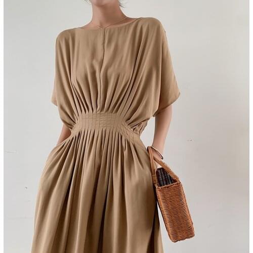 Vestido Longo Special Offer Summer Zanzea Vadim 2021 New Womens Dress Round Neck Waist Short Sleeve Simple Solid Color Long