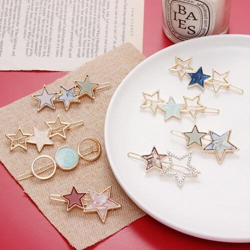 Gold Metal Acetate Round Star Hair Clips for Women Girls Hair Ornament Alloy Hairpin Barrette Hair Clip Hair Accessories