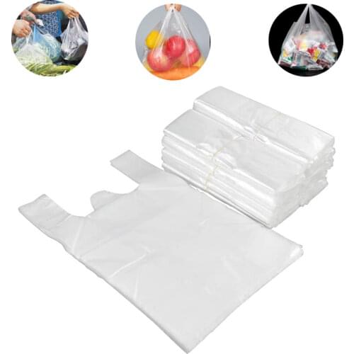 100pcs Plastic T-Shirt Retail Shopping Design Supermarket Bags Handles Packaging