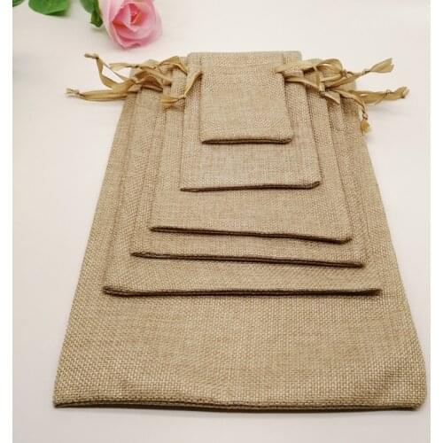 1000pcs Linen Gift Bag Ribbon Jute Bag Sack Drawstring Jewelry Bags Pouch For Jewelry Packaging Display Wed Christmas Gift Bags