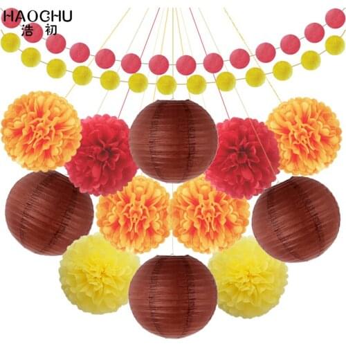 14pcs/lot Round Shiny Paper Garlands Tissue Pom Poms Flower Paper Lanterns Wedding Birthday Party Baby Showers DIY Decoration
