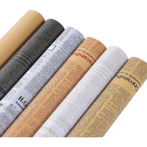 20Sheets 50X70 Cm Flower Bouquet Gift Wrapping Paper Retro English Newspaper Kraft Paper DIY Handmade Gifts Packaging Material