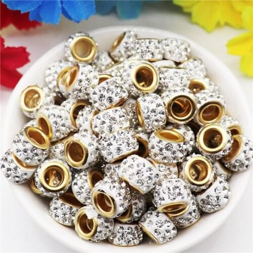 20Pcs Wholesale Big Hole Gold Crystal Beads Rhinestone Murano Spacer Charms Fit For Pandora Bracelet Necklace DIY Jewelry Making